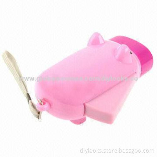 Cute Pink Pig-shaped Emergency LED Hand Pressed Flashlight, OEM Orders Welcomed